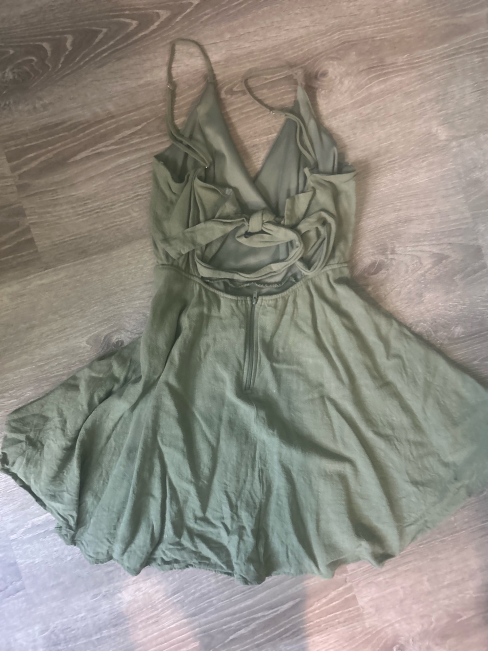 Olive Green Spaghetti Strap Tie Dress